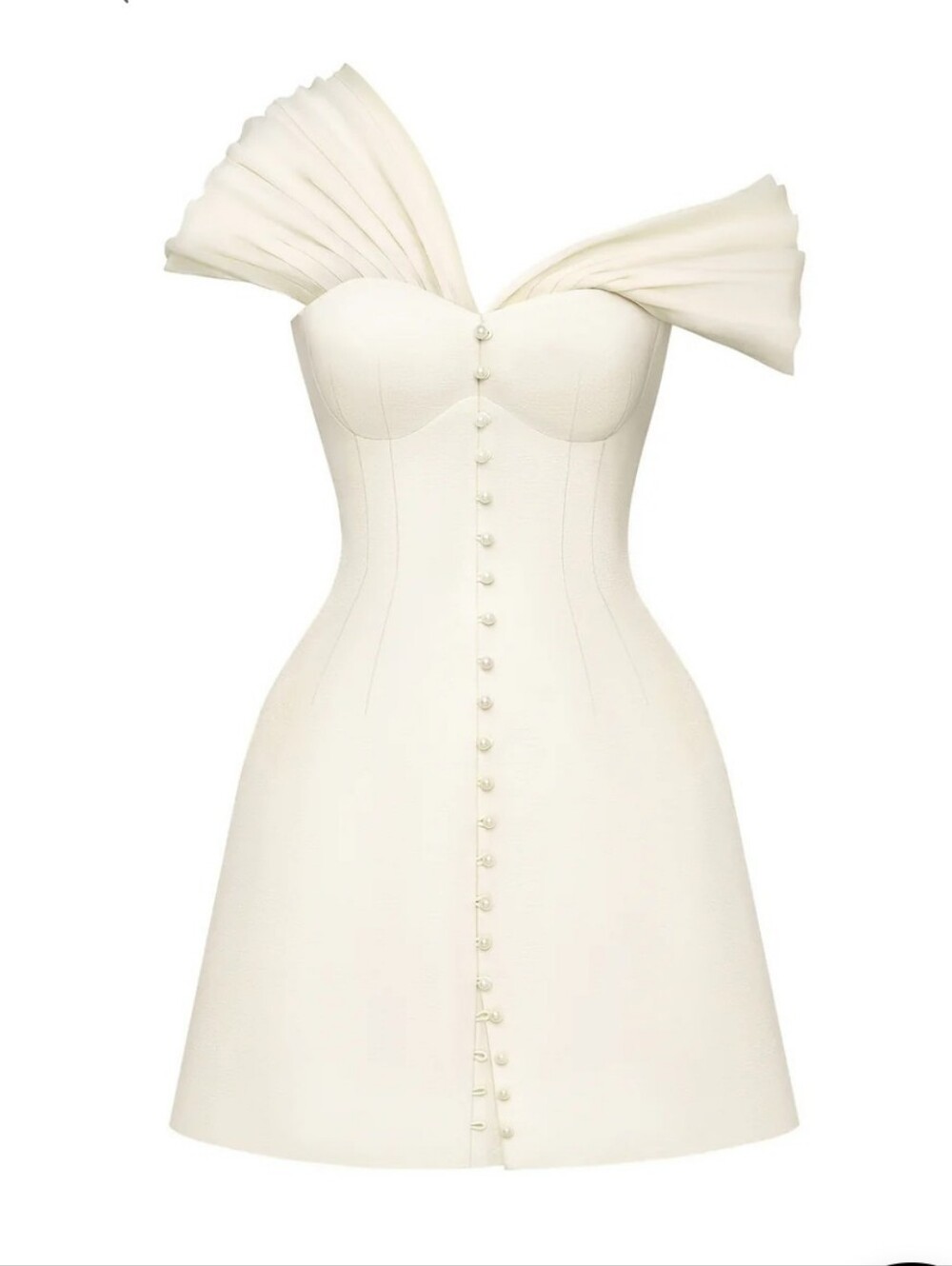 Off-White Sculpted Off‑Shoulder Shimmer Mini Dress